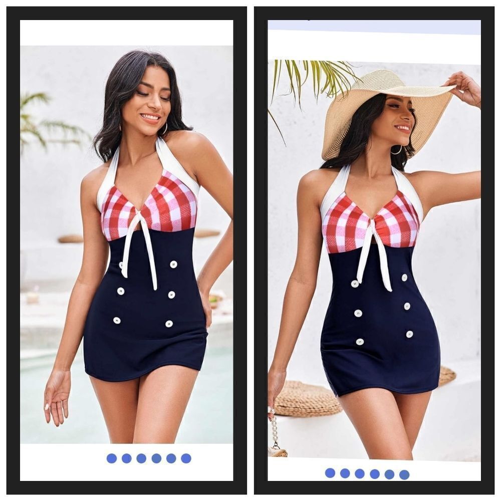 Womens One Piece Swimsuits Vintage Striped Skirt Bathing Suit Vintage Retro Push